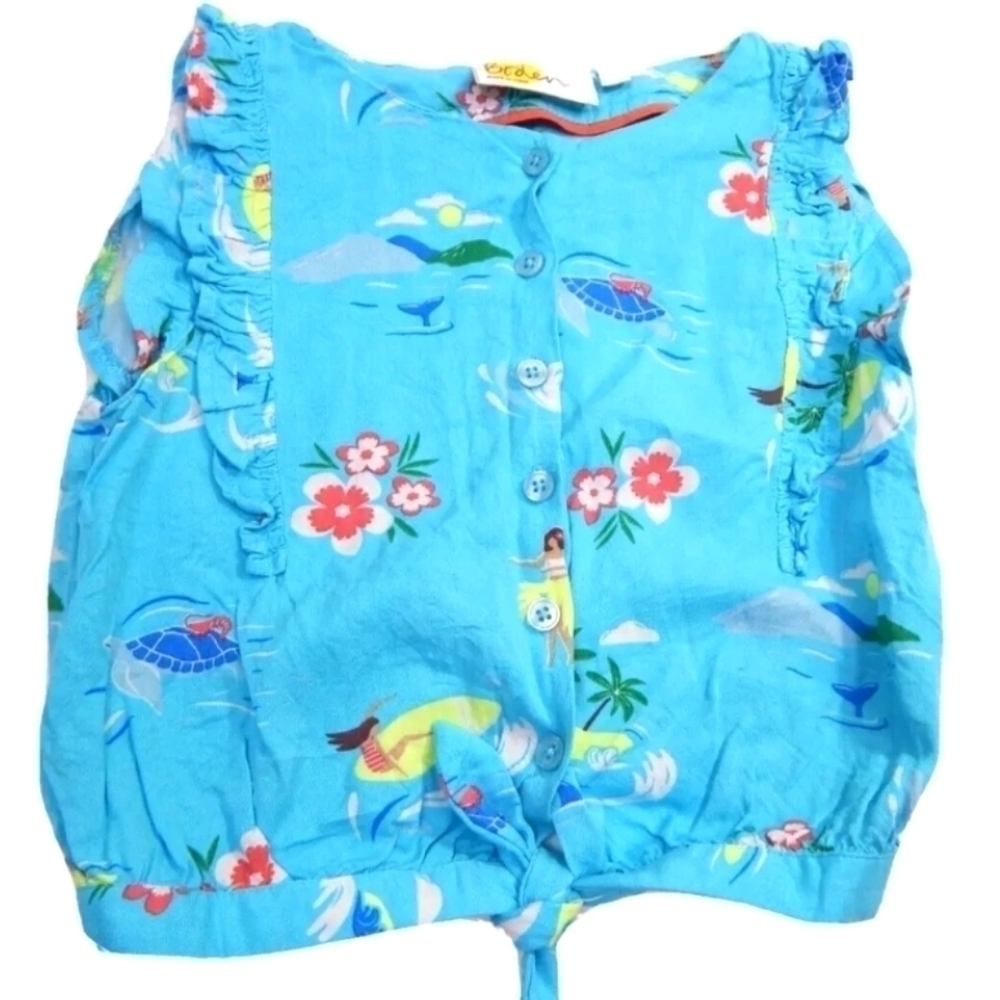 Boden Girls Hawaii Print Ruffle Top